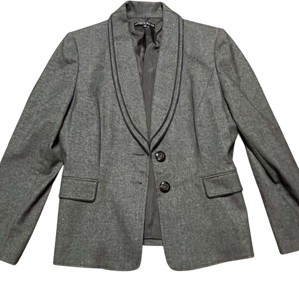 Antonio Melani Women's Size 12 Grey Textured Blazer with Black Trim Piping